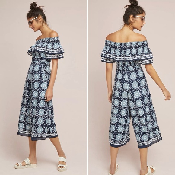 Anthropologie Pants - Anthropologie Kopal Suzani Off The Shoulder Romper Size S Boho Wide Leg Jumpsuit